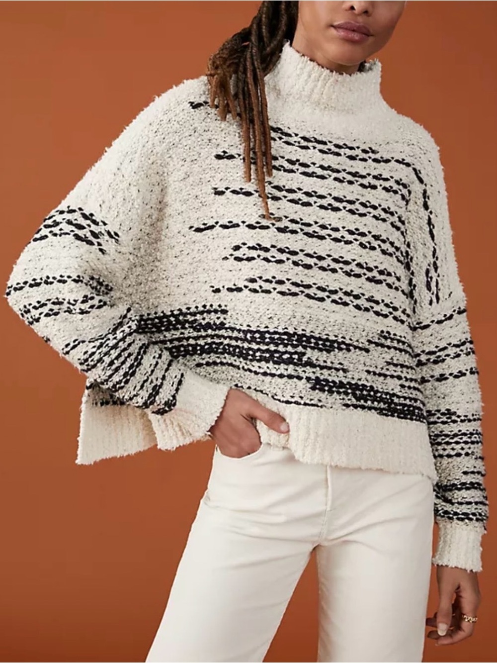 Anthropologie Pilcro Kari Striped Funnel Neck Sweater Oversized Slouchy Boho Mod